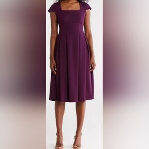 Calvin Klein Burgundy  Scuba Crepe Dress Square-Neck Fit & Flair Dress NWT Sz 10